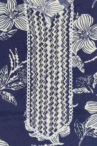 Mirchi Fashion Women's Blue & White Floral Print Pure Cotton Kurti With Pant & Dupatta Set