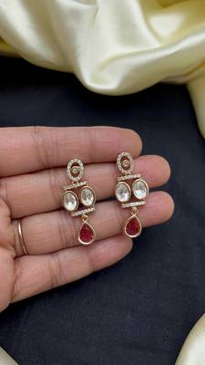 ruby red kundan necklace set with teardrop design 4