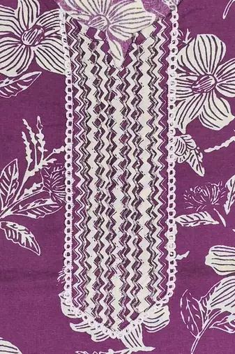 Mirchi Fashion Women's Magenta & White Floral Print Pure Cotton Kurti With Pant & Dupatta Set