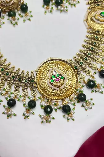 south indian bridal temple necklace set with emerald green beads