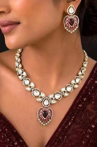 red meenakari kundan bridal choker necklace set