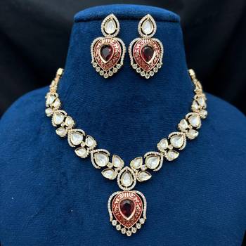 red meenakari kundan bridal choker necklace set 2