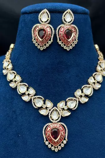red meenakari kundan bridal choker necklace set