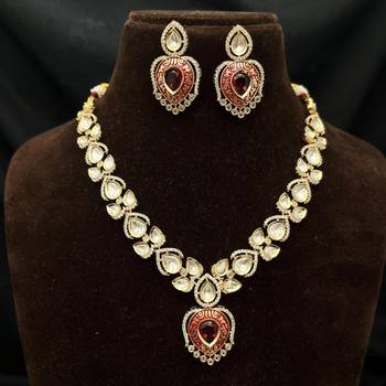 red meenakari kundan bridal choker necklace set 4