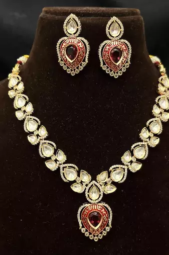 red meenakari kundan bridal choker necklace set