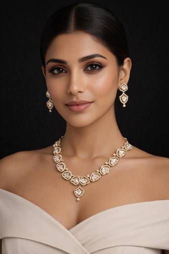 gold heart-shaped kundan necklace set with earrings