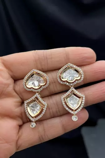 gold heart-shaped kundan necklace set with earrings