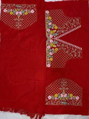 woven with embroidered silk blend red saree with blouse for women's 5