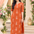 ORANGE PRINTED WORK FABRIC COTTON BLEND KURTI PANT SET 