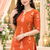 ORANGE PRINTED WORK FABRIC COTTON BLEND KURTI PANT SET 