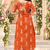 ORANGE PRINTED WORK FABRIC COTTON BLEND KURTI PANT SET 