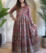 silk blend anarkali v-neck kalamkari printed gown for women