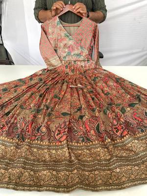 silk blend anarkali v-neck kalamkari printed gown for women 3