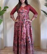 womens elegant silk blend anarkali gown with kalamkari prints