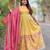 Yellow luxrious elegant position print embroidered gown paired with a contrast dupatta