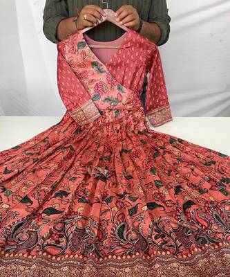 womens elegant silk blend anarkali gown with kalamkari prints 3