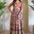 silk blend kalamkari fit & flared gown with v-neck long length ethnic gown