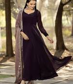 silk wine ethnic gown with contrast zari embroidered dupatta for women