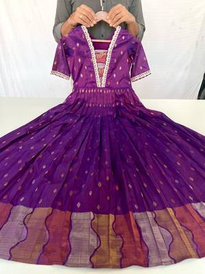 Wine zari weaving ethnic fit and flare weaving gown for women 5