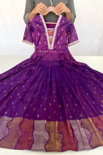 Wine zari weaving ethnic fit and flare weaving gown for women