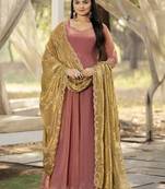 womens plain silk flared gown with scalloped embroidery dupatta