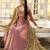womens plain silk flared gown with scalloped embroidery dupatta