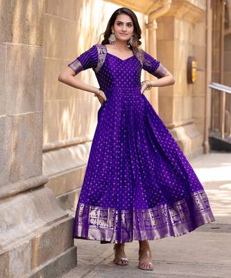 Violet traditional silk weaving fit and flare gown for women 1