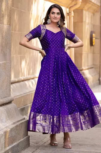 Violet traditional silk weaving fit and flare gown for women
