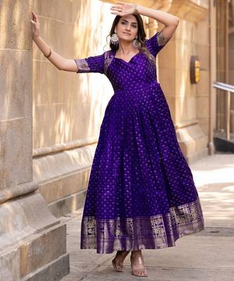 Violet traditional silk weaving fit and flare gown for women 2