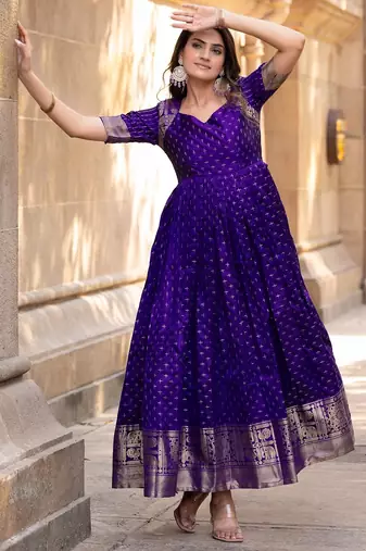 Violet traditional silk weaving fit and flare gown for women