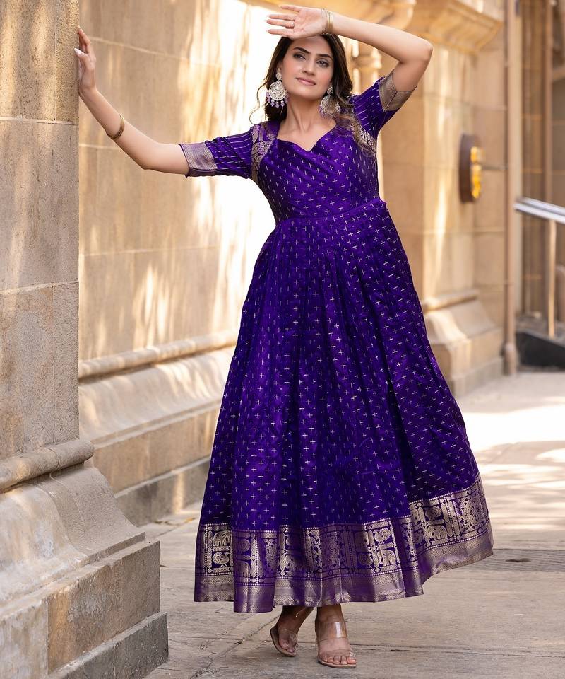 Violet traditional silk weaving fit and flare gown for women