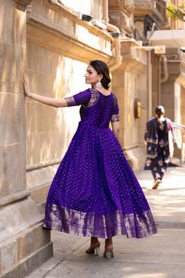 Violet traditional silk weaving fit and flare gown for women 3