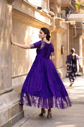 Violet traditional silk weaving fit and flare gown for women