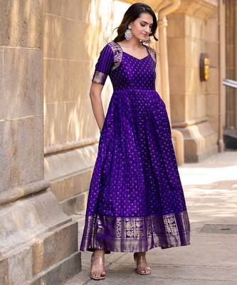 Violet traditional silk weaving fit and flare gown for women 4
