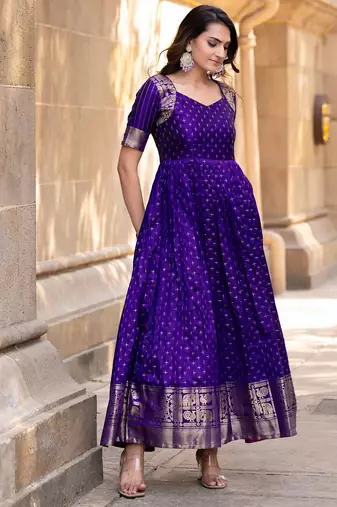 Violet traditional silk weaving fit and flare gown for women