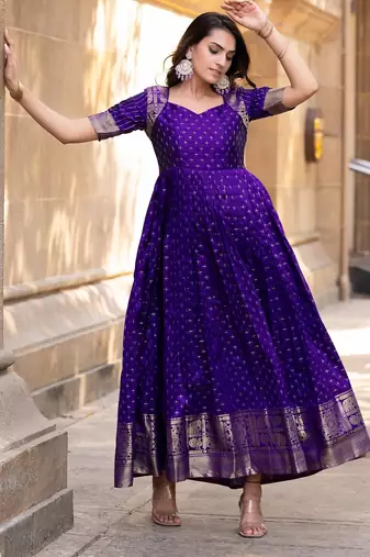 Violet traditional silk weaving fit and flare gown for women