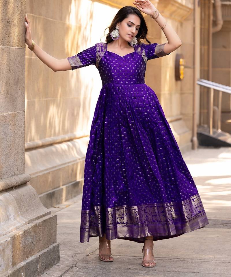 Violet traditional silk weaving fit and flare gown for women