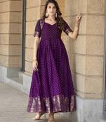Purple traditional silk weaving fit and flare gown for women