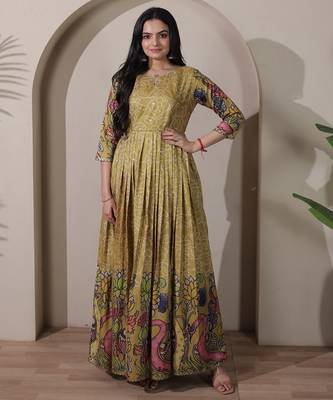 Women ethnic printed anarkali maxi dress with kalamkari motifs 1