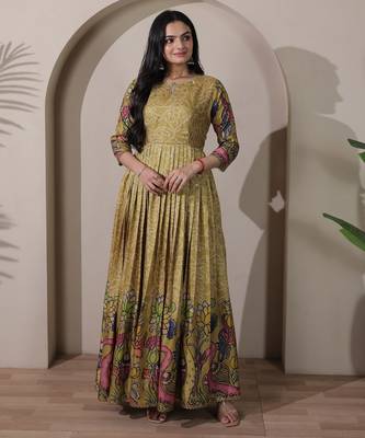 Women ethnic printed anarkali maxi dress with kalamkari motifs 2