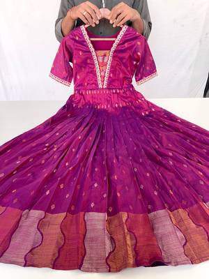 Pink zari weaving ethnic fit and flare weaving gown for women 5