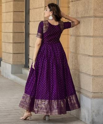 Purple traditional silk weaving fit and flare gown for women 5