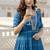 Blue  zari weaving ethnic fit and flare weaving gown for women