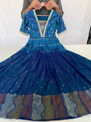 Blue  zari weaving ethnic fit and flare weaving gown for women 5