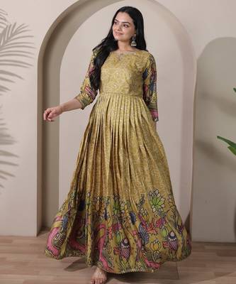 Women ethnic printed anarkali maxi dress with kalamkari motifs 5