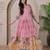 Pink kalamkari print flared gown with sequin work for women