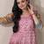 Pink kalamkari print flared gown with sequin work for women