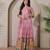 Pink kalamkari print flared gown with sequin work for women