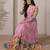 Pink kalamkari print flared gown with sequin work for women