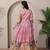 Pink kalamkari print flared gown with sequin work for women